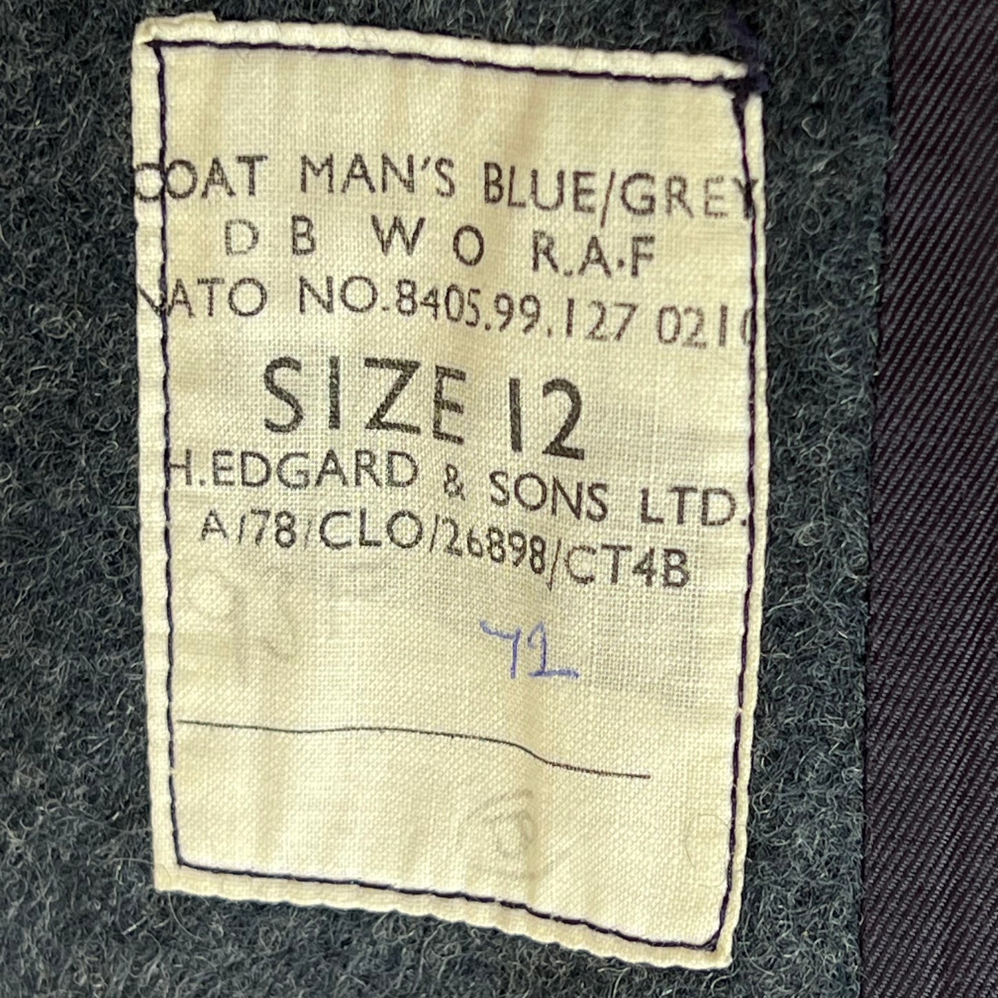 British RAF 60's WO Blue Grey Wool Greatcoat w/ Original Box - Large SIZE 12