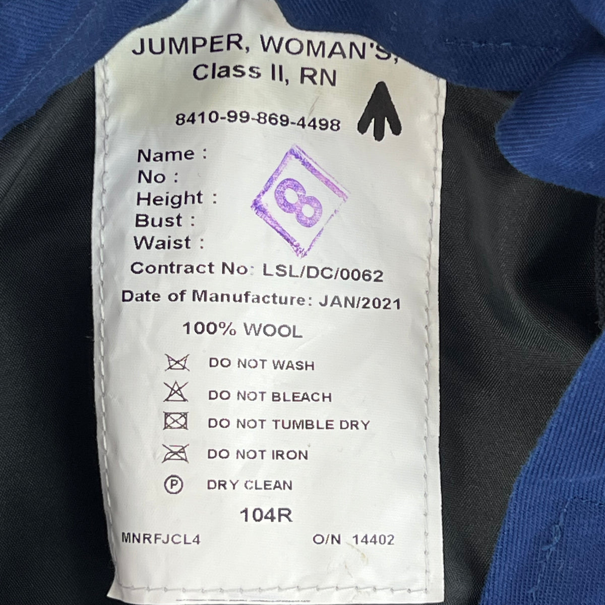 British Royal Navy Women's Class II Jumper Sailor's Top - Medium 104R