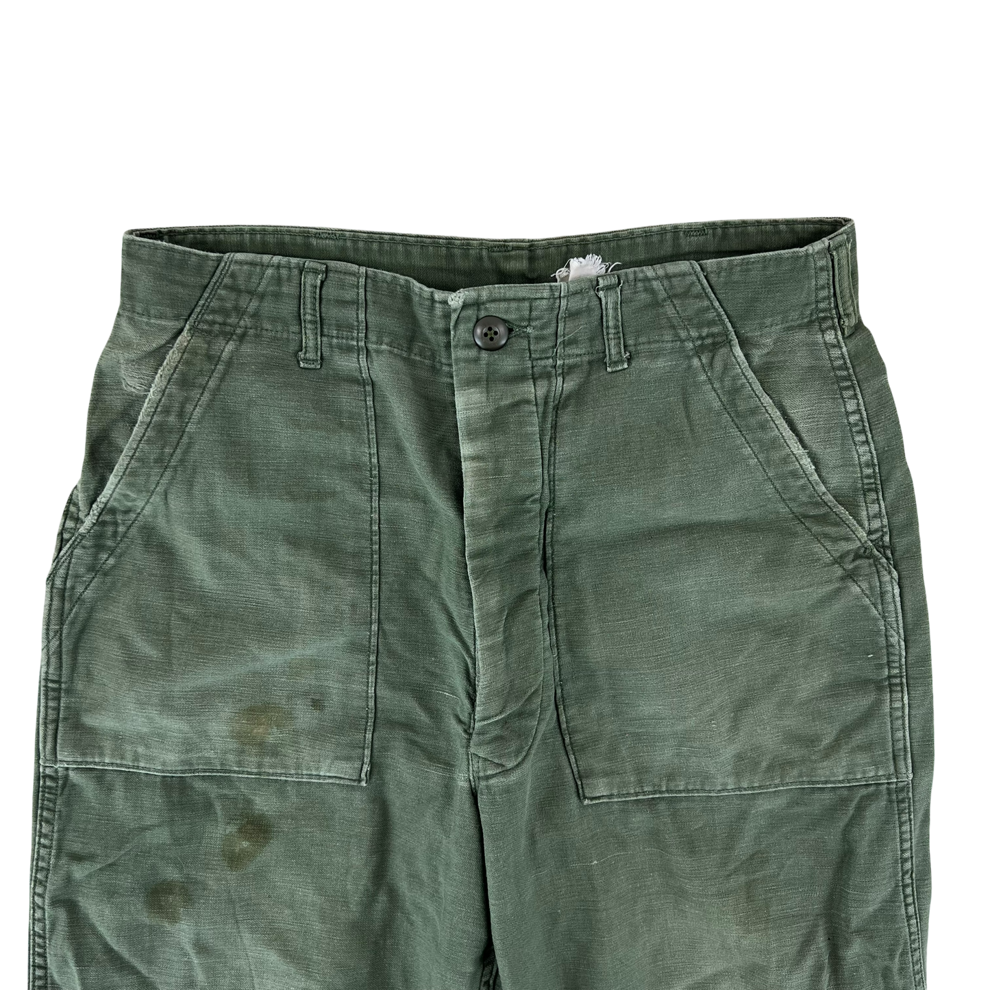US Army 60s Sateen Olive Green Fatigue Trousers - W32 L26.5