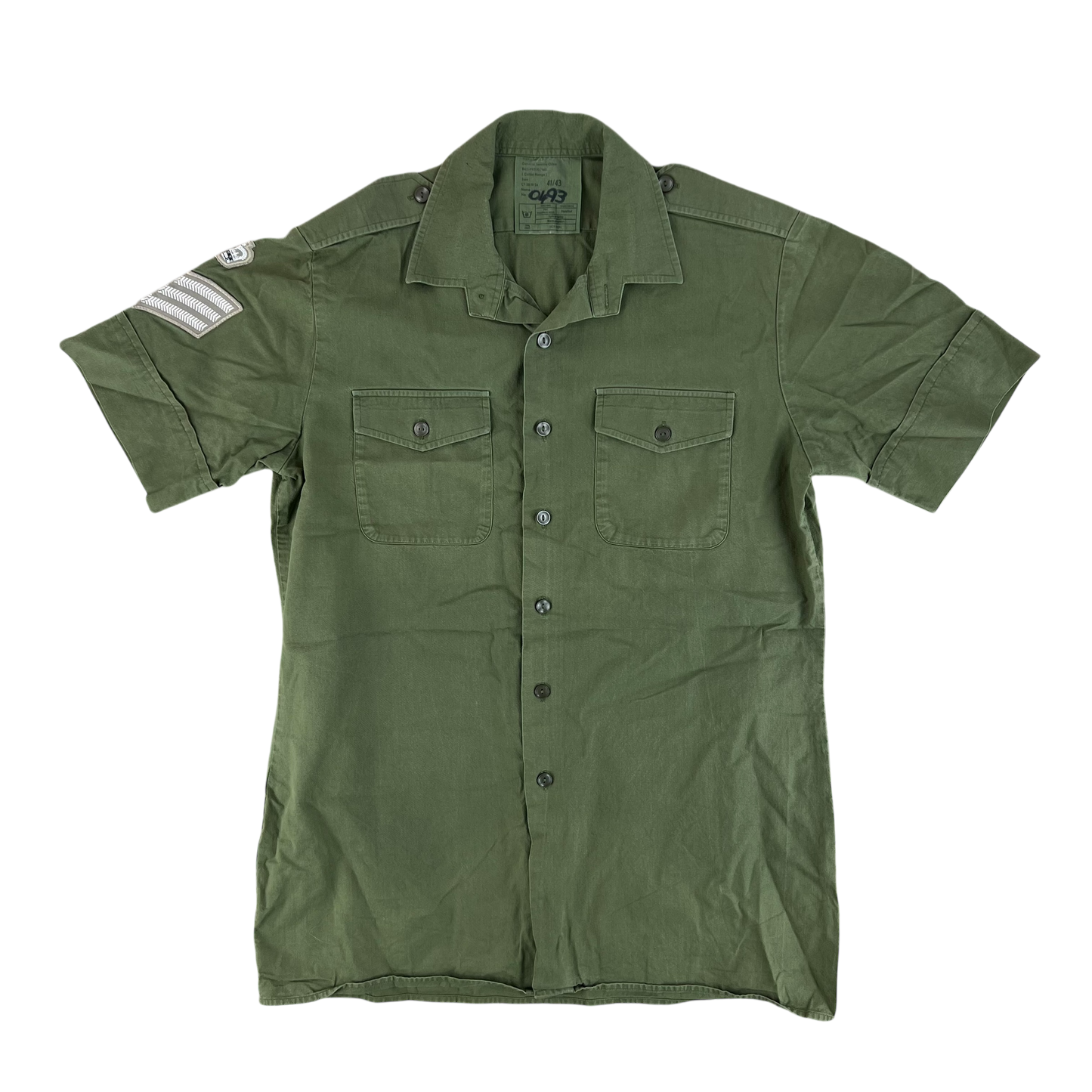 British Army Mens Olive Green Cotton Shirt Short Sleeve - Large C41/43
