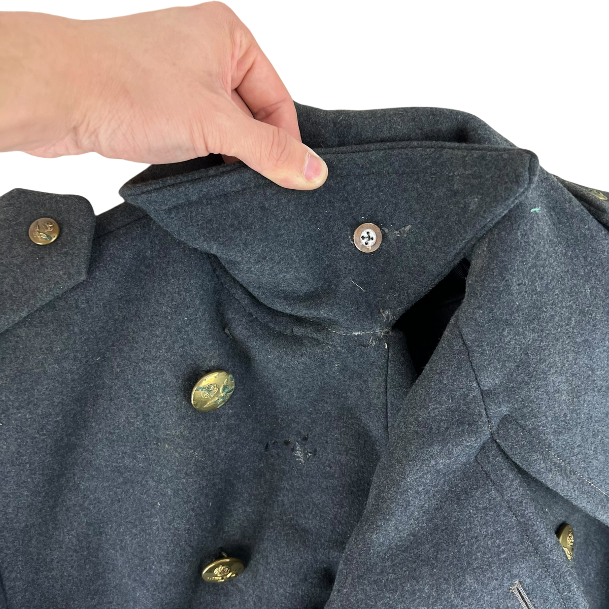British RAF WW2 40's Officer's Blue Grey Wool Greatcoat w/ Belt - Medium Size 6