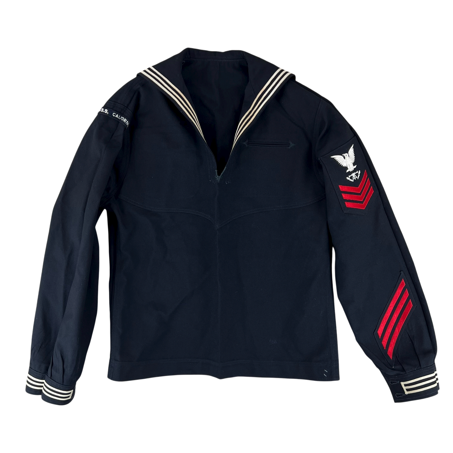 US Navy 80s Sailor's Black Blue Crackerjack Jumper Top - Large 42L