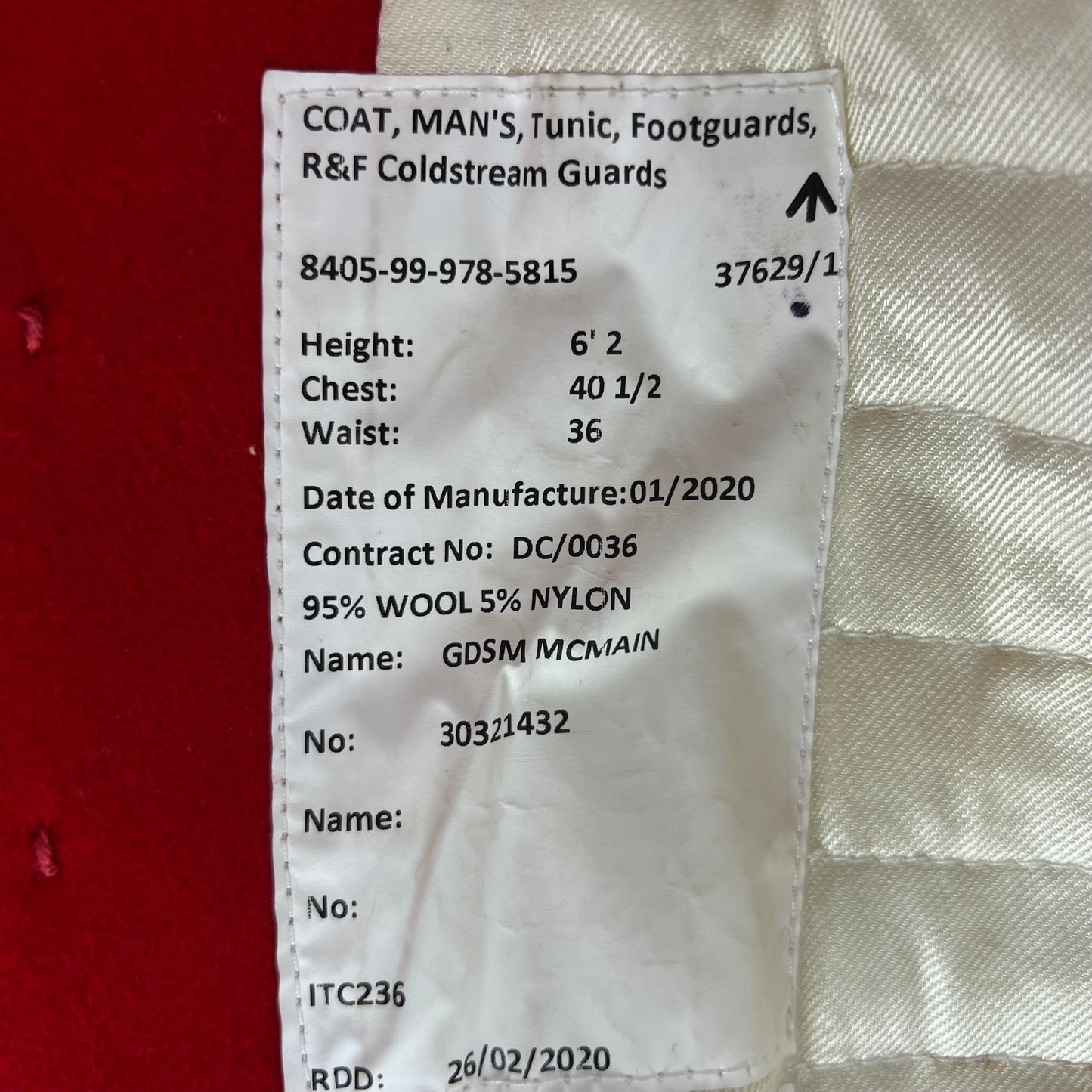 British Army Footguard's Jacket R & F - Coldstream Guards - Medium