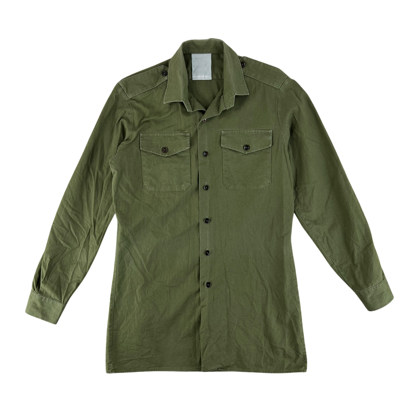 British Army Mens Olive Green Cotton Shirt Long Sleeve - Medium