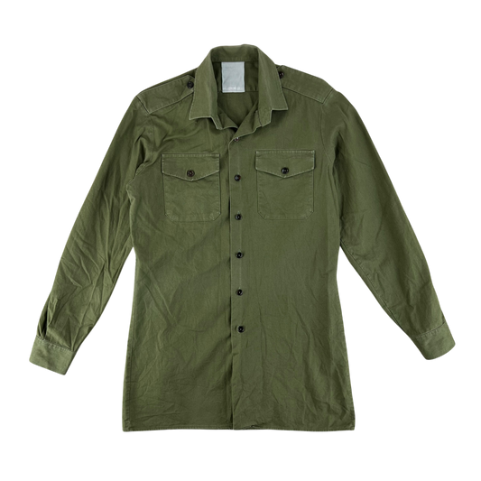 British Army Mens Olive Green Cotton Shirt Long Sleeve - Medium