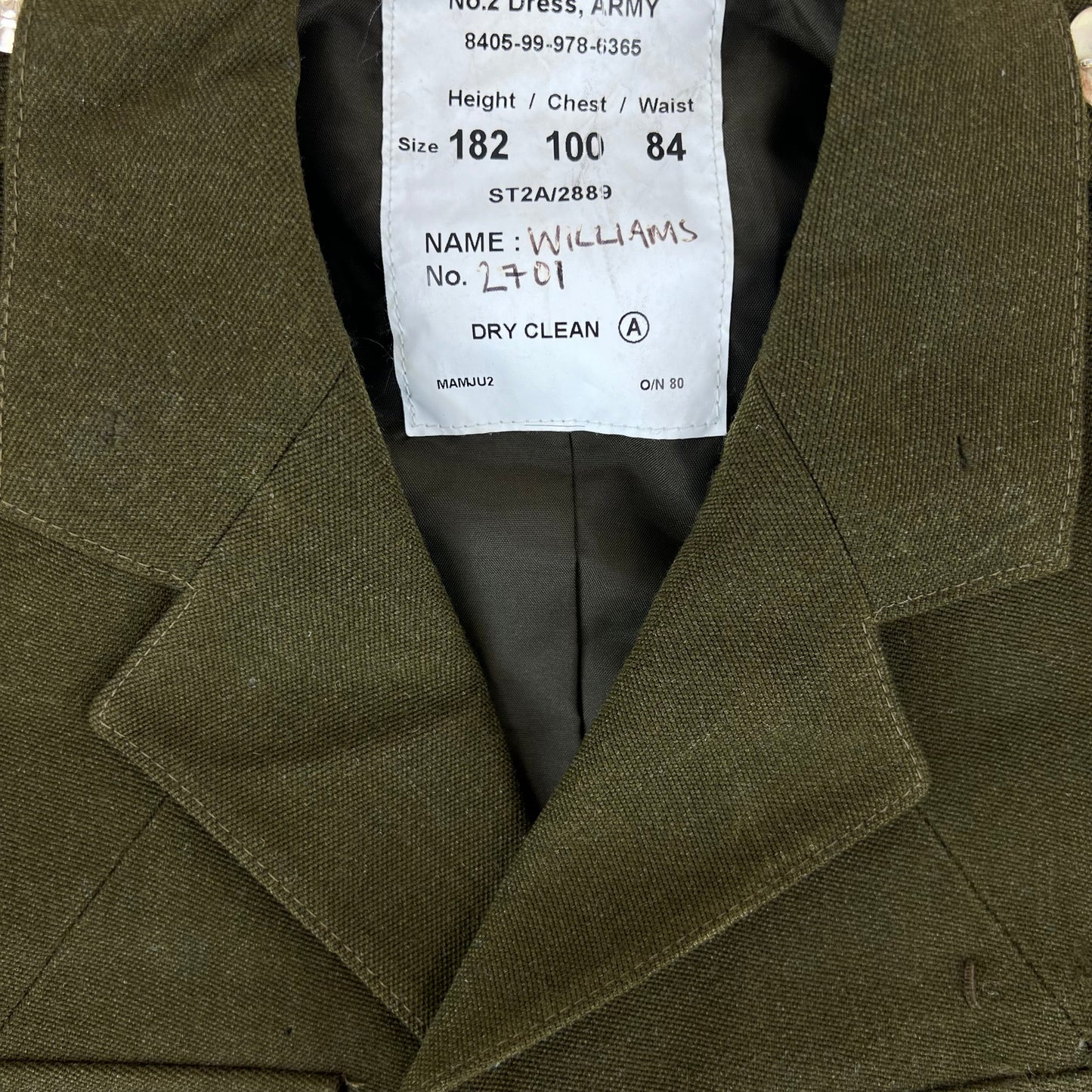 British Army 1980 Pattern No. 2 Olive Green Dress Jacket - Royal Artillery - Medium 182/100