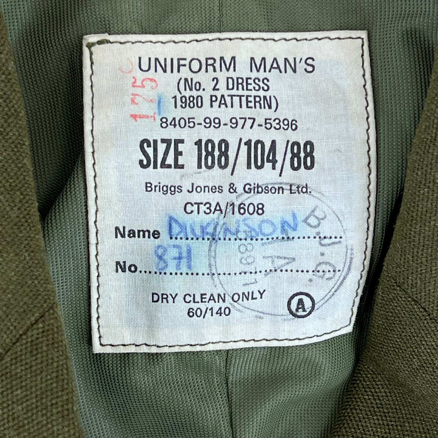 British Army Old Pattern No. 2 Khaki Green Dress Jacket - Royal Signals Corps - Medium 188/104