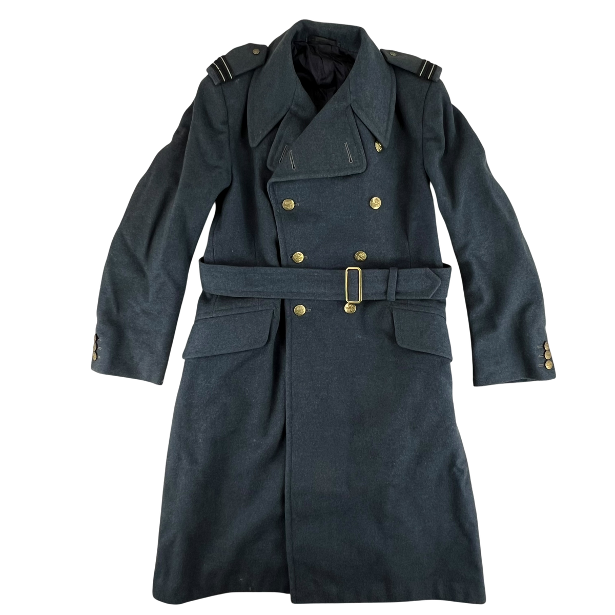 British RAF WW2 40's Officer's Blue Grey Wool Greatcoat w/ Belt - Medium Size 6