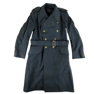 British RAF WW2 40's Officer's Blue Grey Wool Greatcoat w/ Belt - Medium Size 6