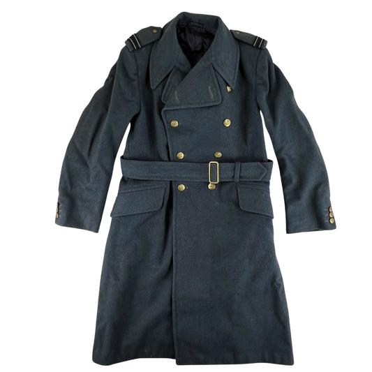 British RAF WW2 40's Officer's Blue Grey Wool Greatcoat w/ Belt - Medium Size 6