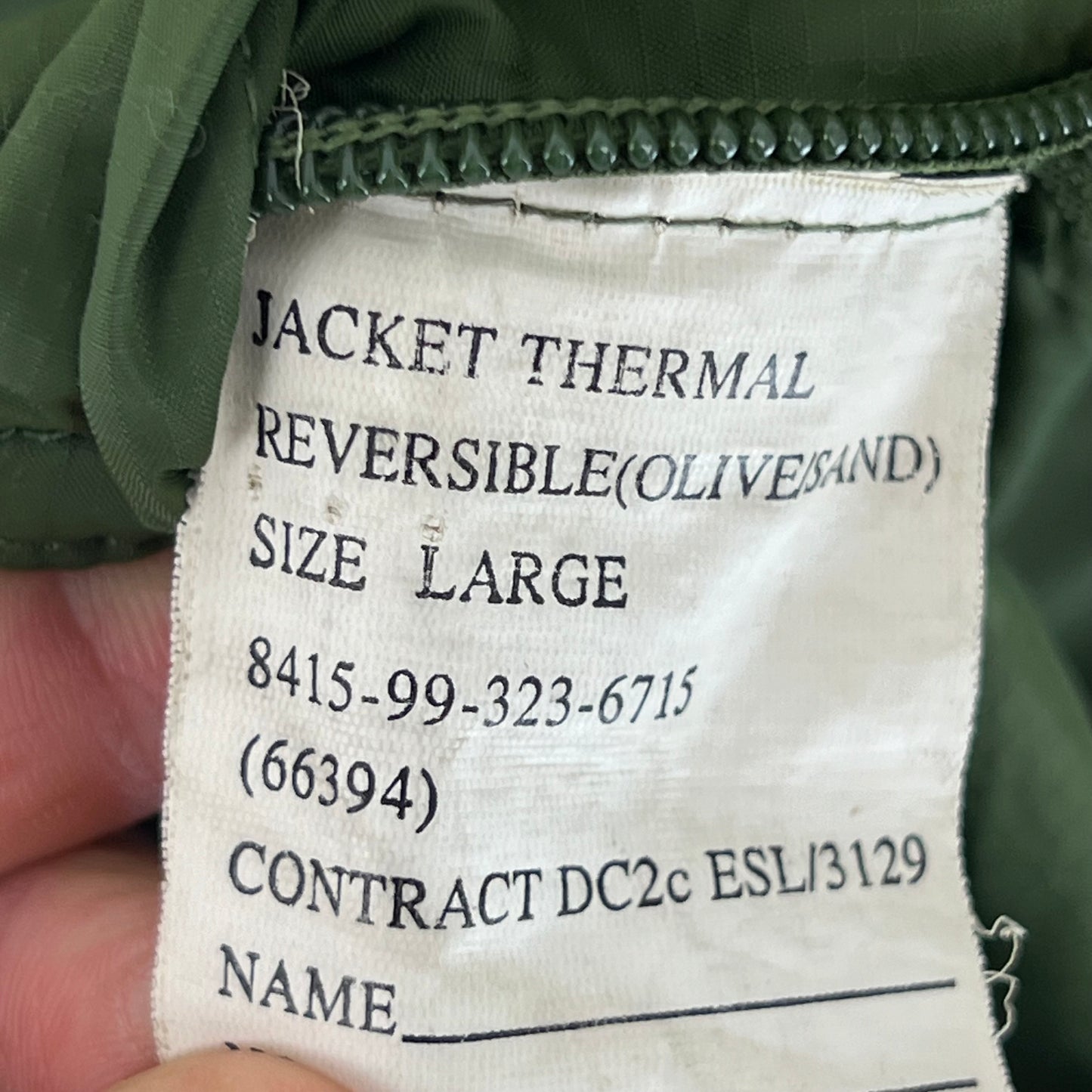 British Army Reversible Thermal Olive Green / Tan Quilted Jacket - Large