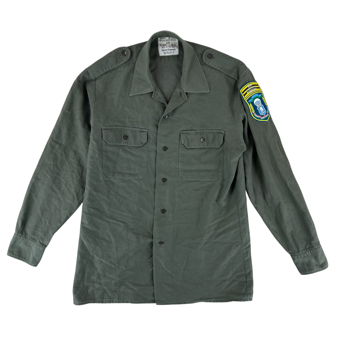 German Army Olive Green Long Sleeve Field Shirt - Belarusian Patch - Medium GrNr 3