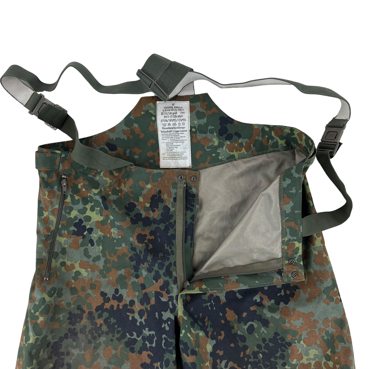 German Army Flecktarn Camo Waterproof Overalls / Overtrousers - W43 L30.5