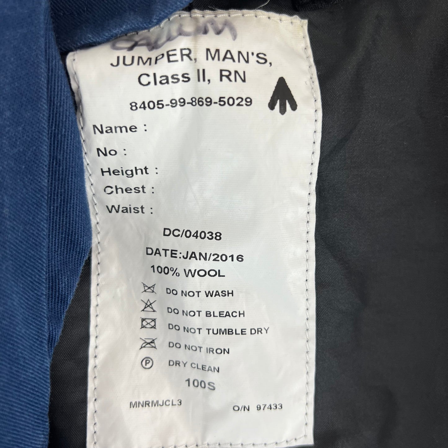 British Royal Navy Class II Jumper Sailor's Top - Medium 100S