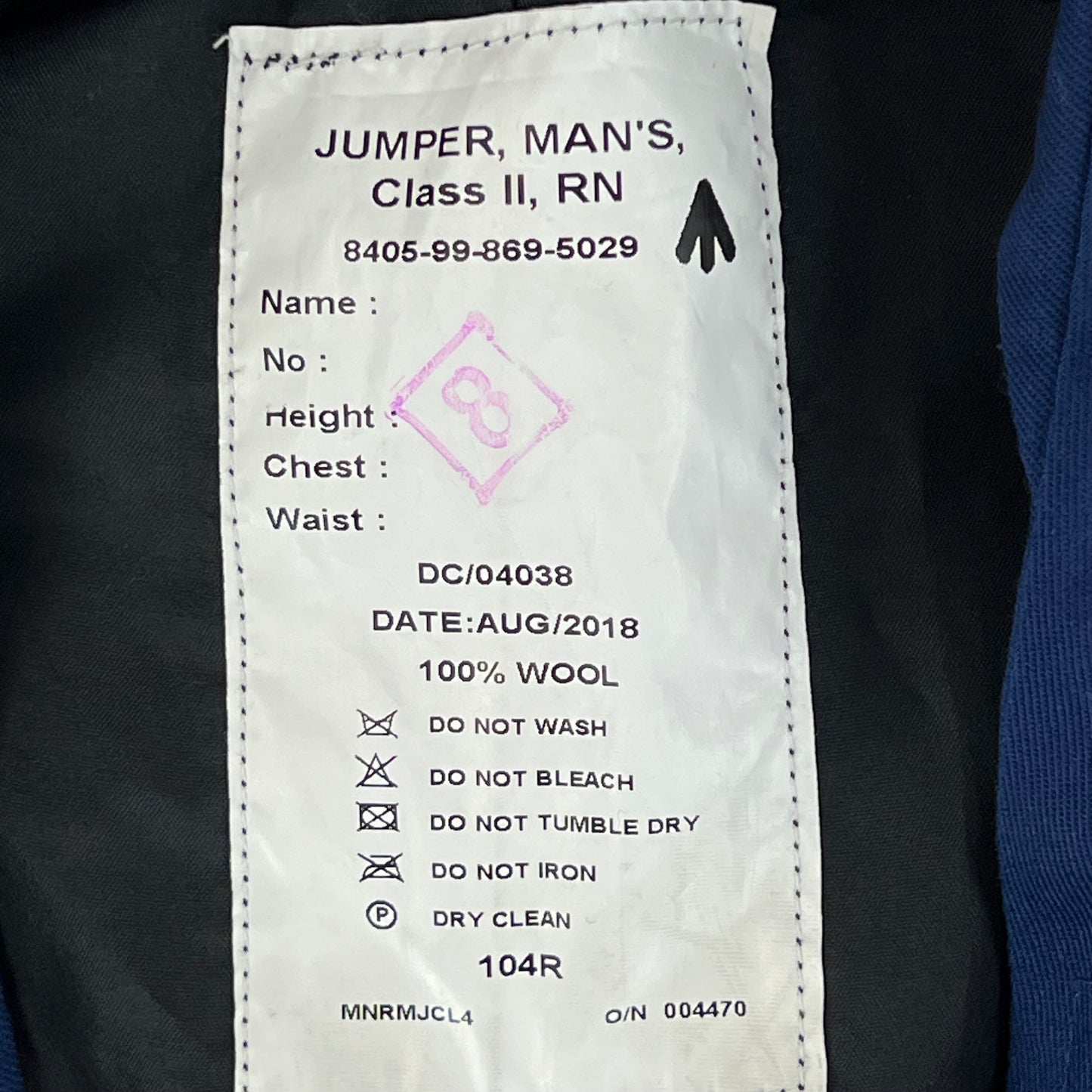 British Royal Navy Class II Jumper Sailor's Top - Large 104R