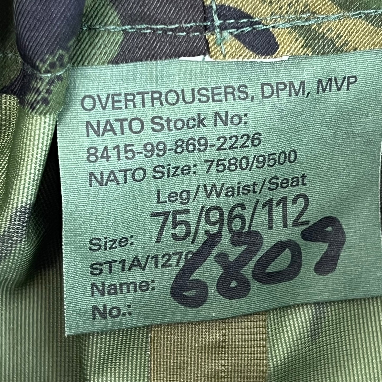 British Army Woodland DPM Camouflage MVP Waterproof Trousers - W38 L28.5