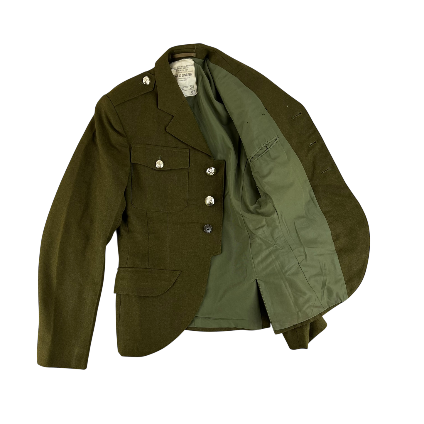 British Army No. 2 Dress Jacket Khaki Green Scottish Pattern - Queen's Own Highlanders - Medium 176/96