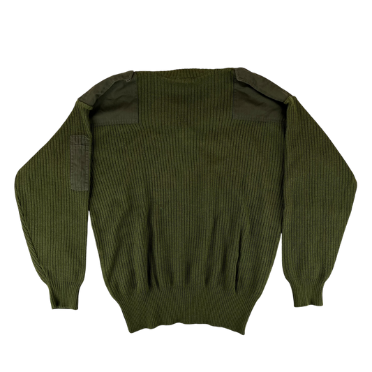 Italian Army Olive Green V Neck Pullover Jumper - X Large