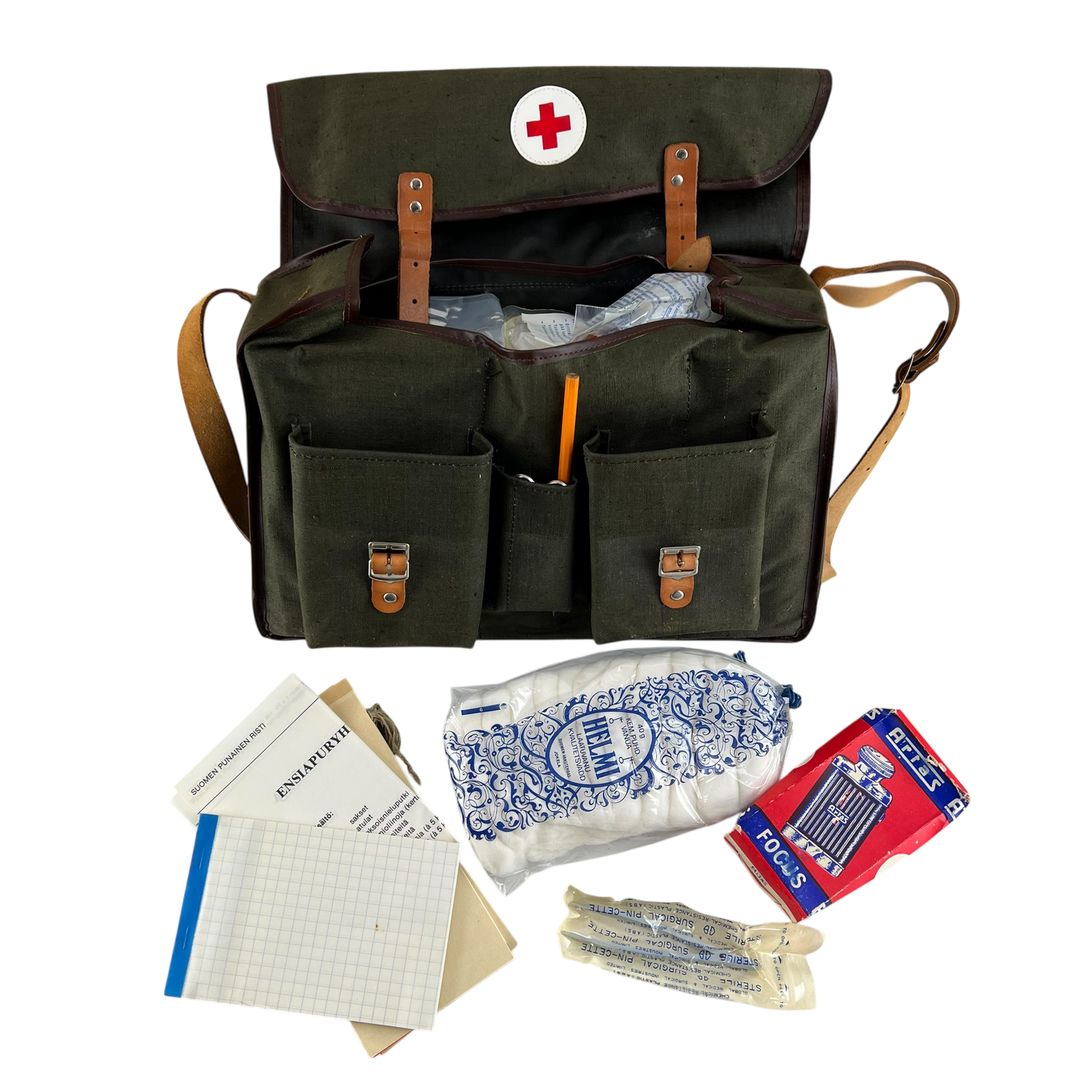 Finnish Civil Defence Vintage Medical Kit Bag w/ Supplies