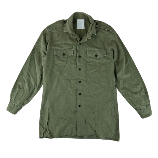 British Army Mens Olive Green Cotton Shirt Long Sleeve - Large