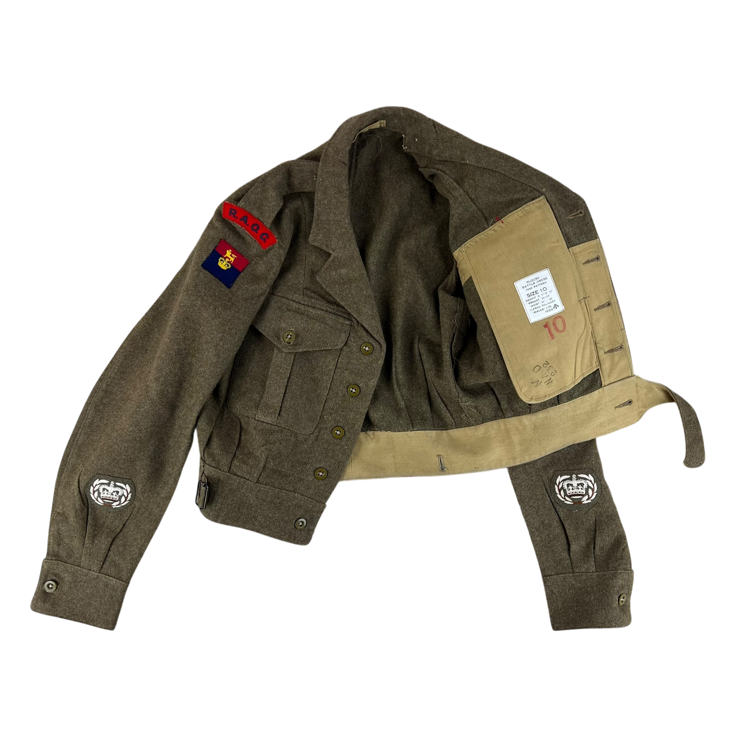 British Army 50s Khaki Ike 1949 Pattern Battle Dress Jacket - RAOC - Medium SIZE 10