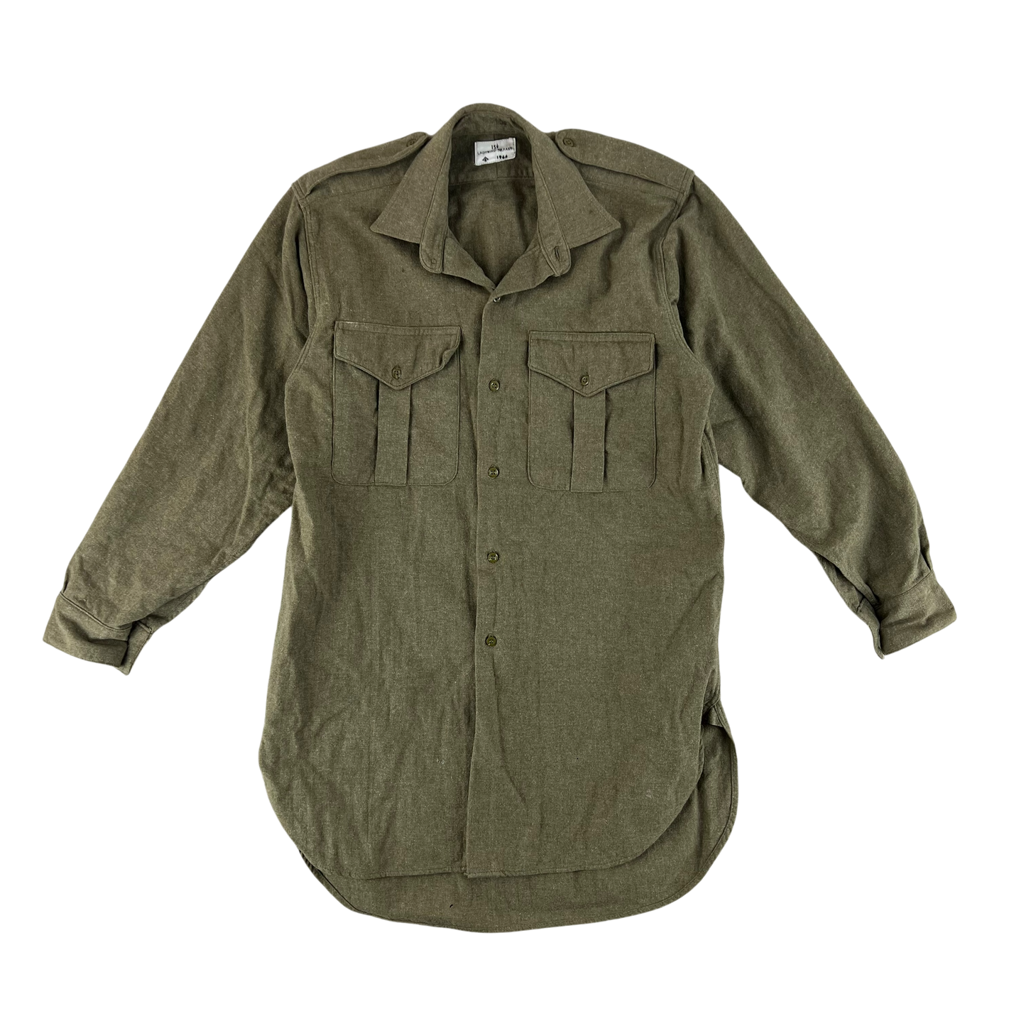 British Army 60s Khaki Collared Wool Shirt - Medium