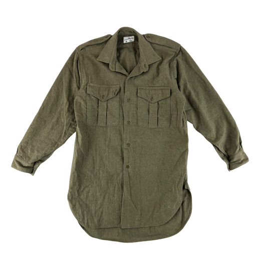 British Army 60s Khaki Collared Wool Shirt - Medium