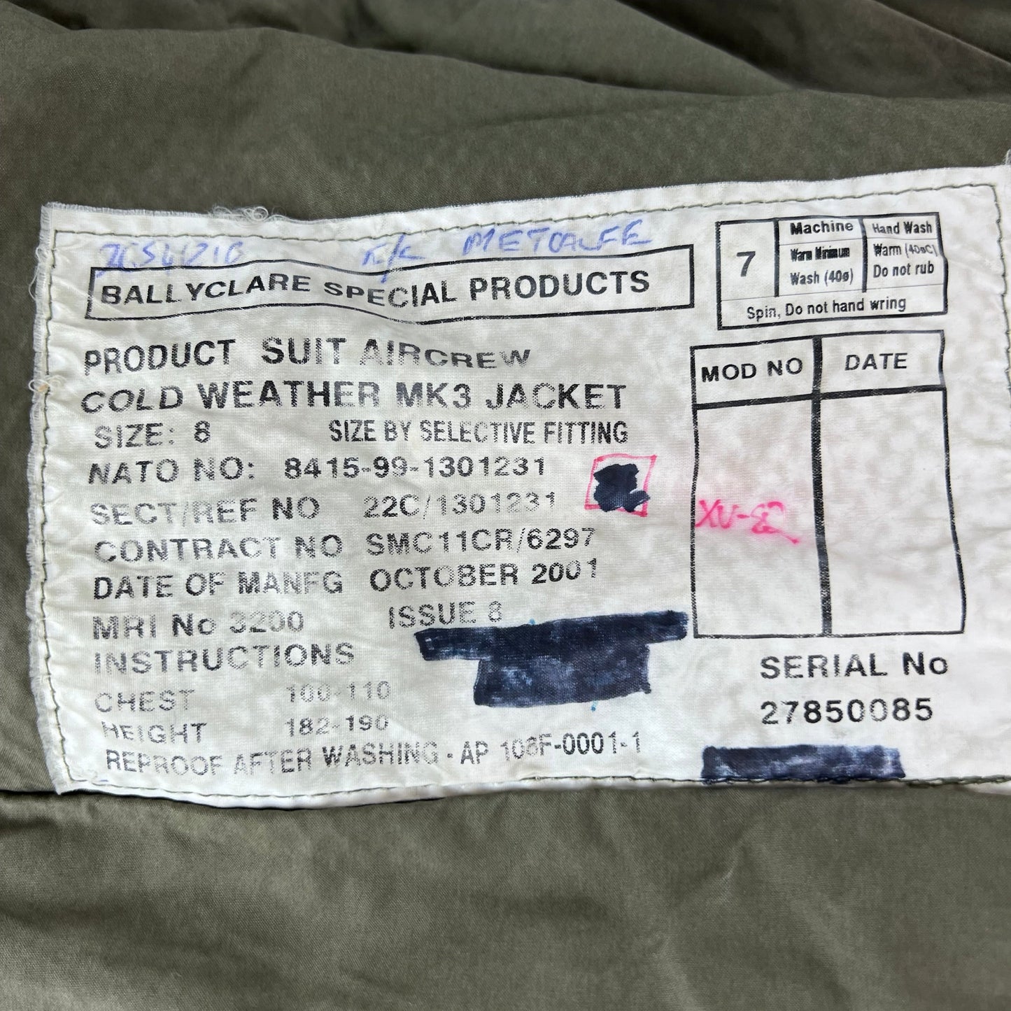 British RAF 90s Aircrew Cold Weather Mk 3 Jacket - Large SIZE 8