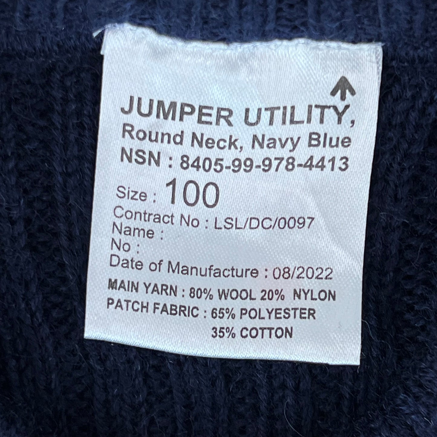 British Royal Navy Wool Crew Neck Pullover Jersey Jumper - Medium 100cm