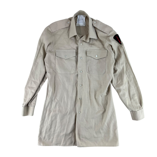 British Army Mens Fawn Cotton Shirt Long Sleeve - Small C37