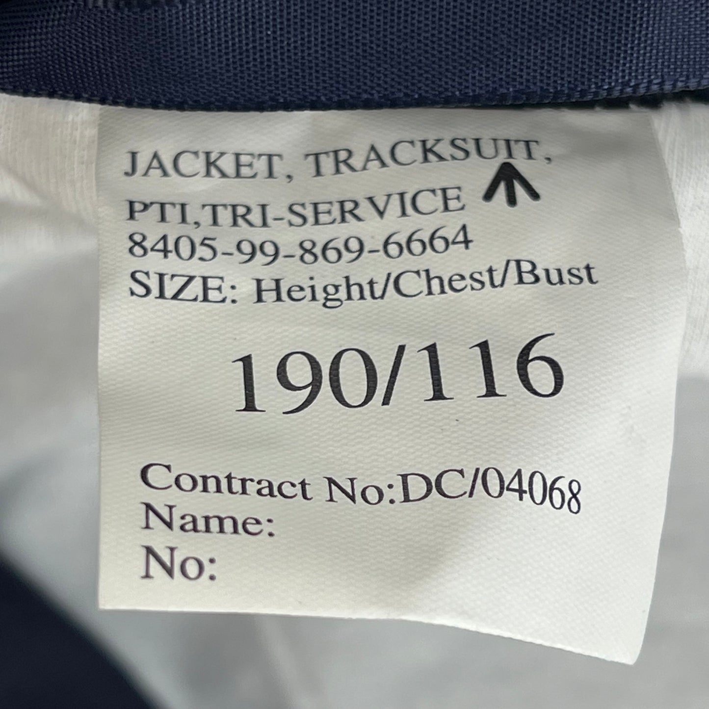 British Army / Tri-Services Navy Blue PTI Tracksuit Top Jacket - X Large 190/116