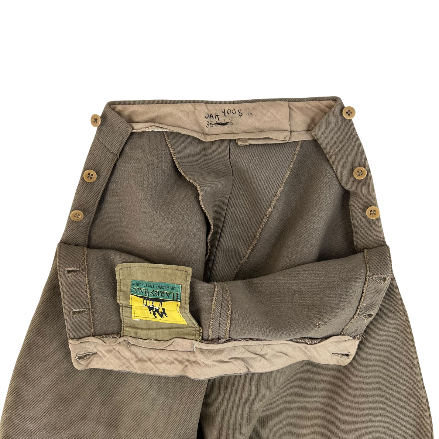 British Army 50s Khaki Cavalry Riding Trousers Jodhpurs - W22 L26.5