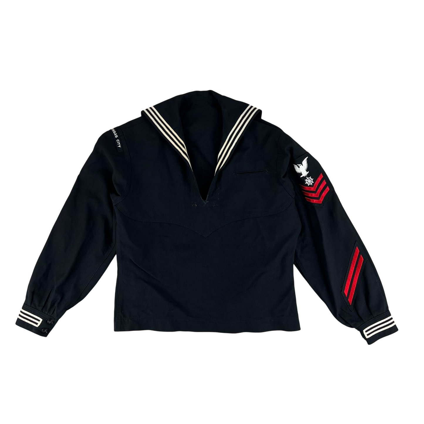 US Navy 80s Sailor's Black Blue Crackerjack Jumper Top - Large