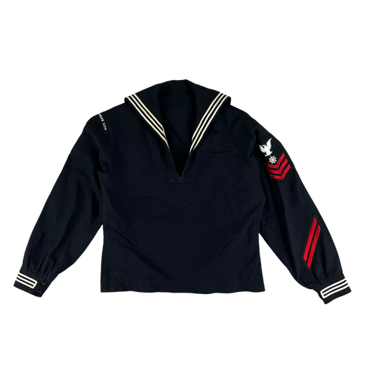 US Navy 80s Sailor's Black Blue Crackerjack Jumper Top - Large