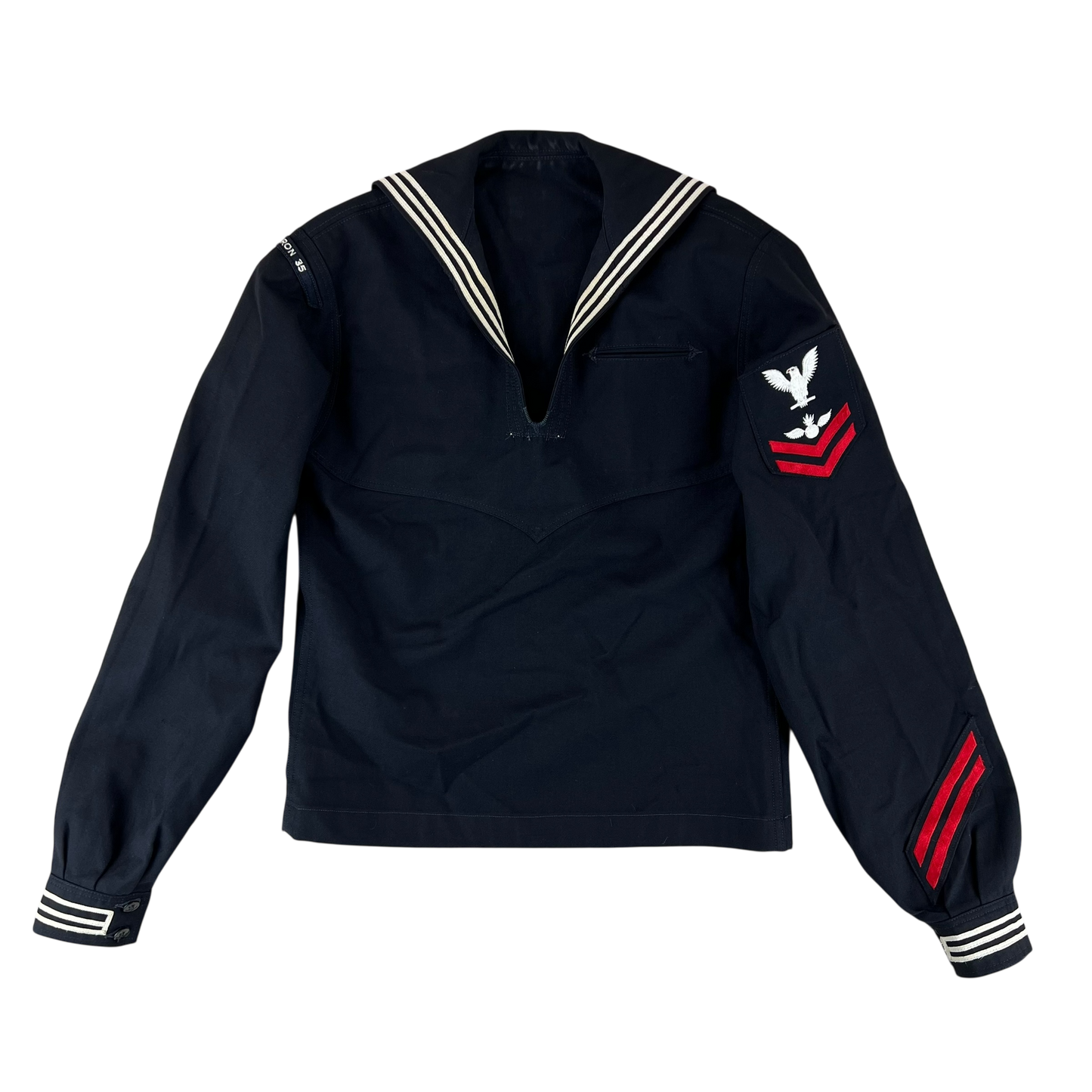 US Navy 60's Sailor's Black Blue Crackerjack Jumper Top - Medium 40XL