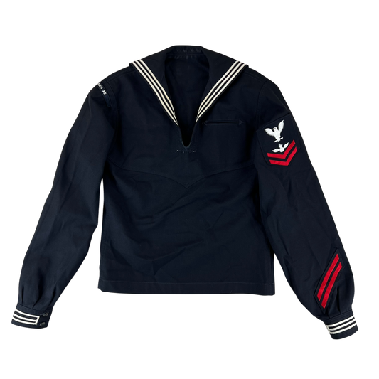 US Navy 60's Sailor's Black Blue Crackerjack Jumper Top - Medium 40XL
