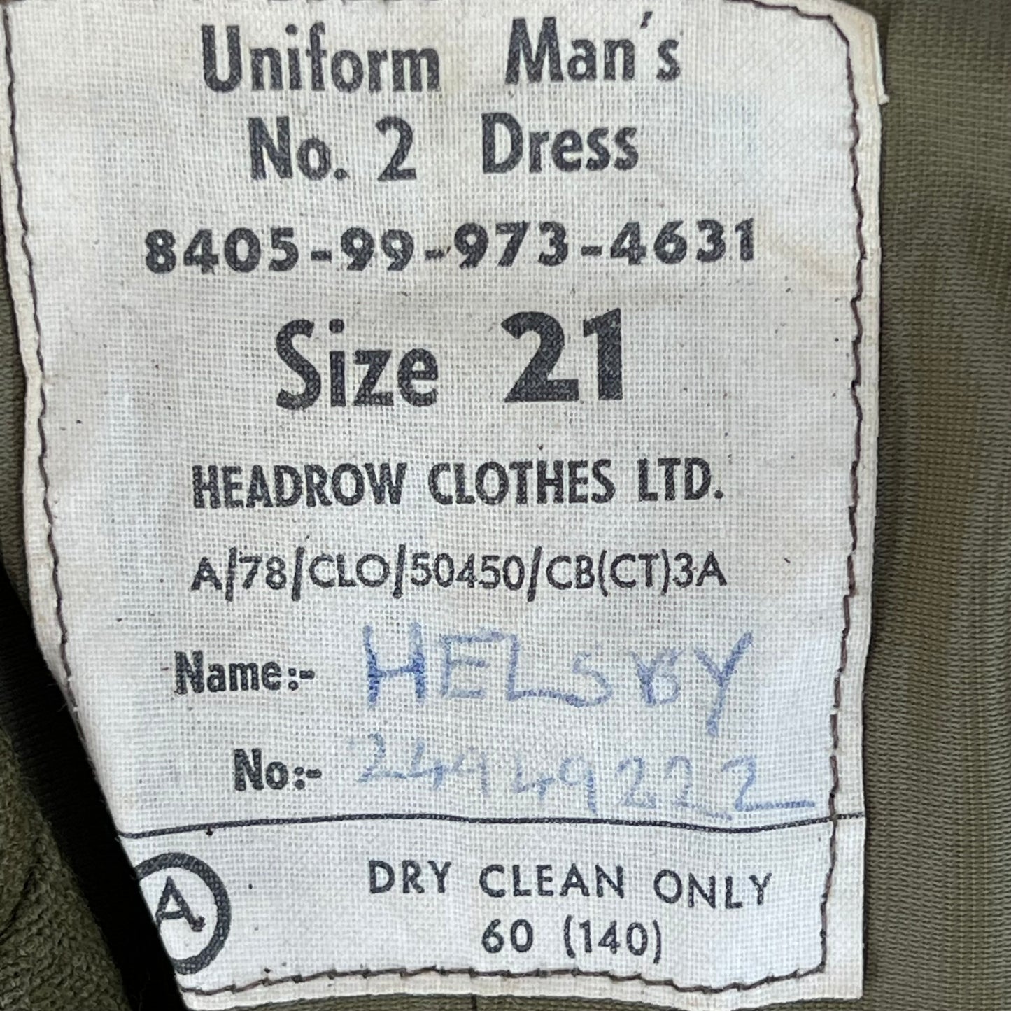 British Army Old Pattern No. 2 Olive Green Dress Jacket - Royal Signals - Small SIZE 21