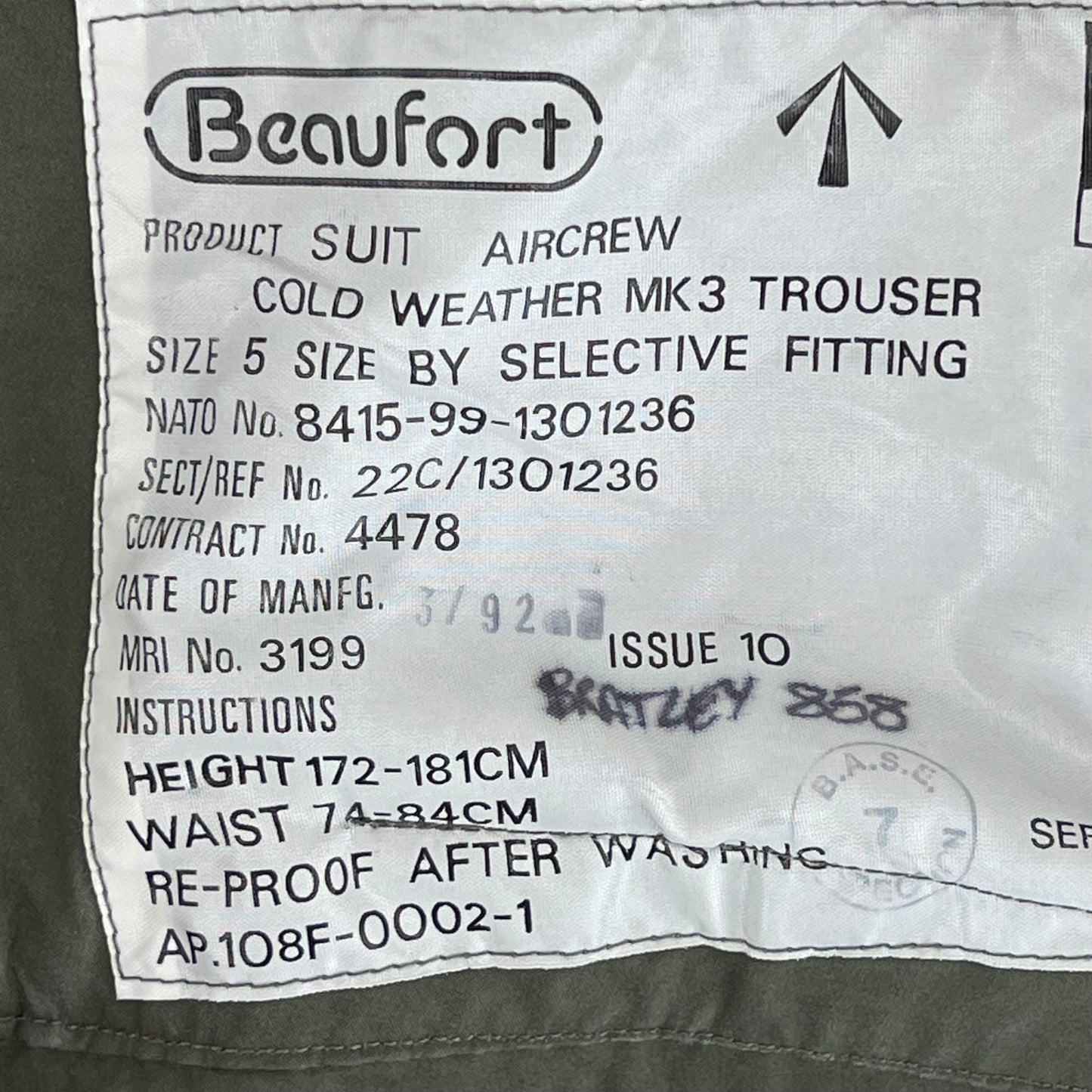 British RAF Beaufort MK3 FR Cold Weather Aircrew Trousers - W34 L30