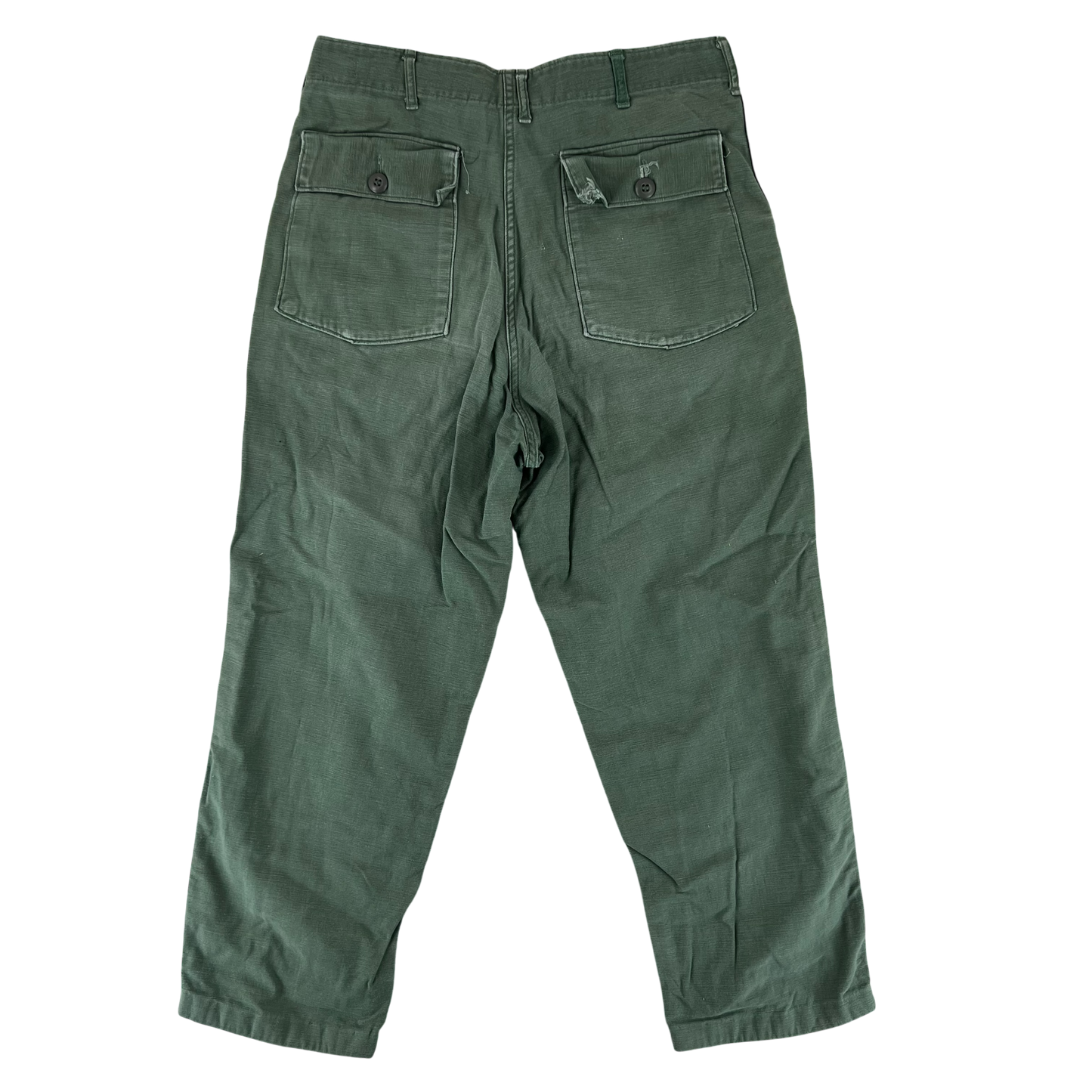 US Army 60s Sateen Olive Green Fatigue Trousers - W32 L26.5