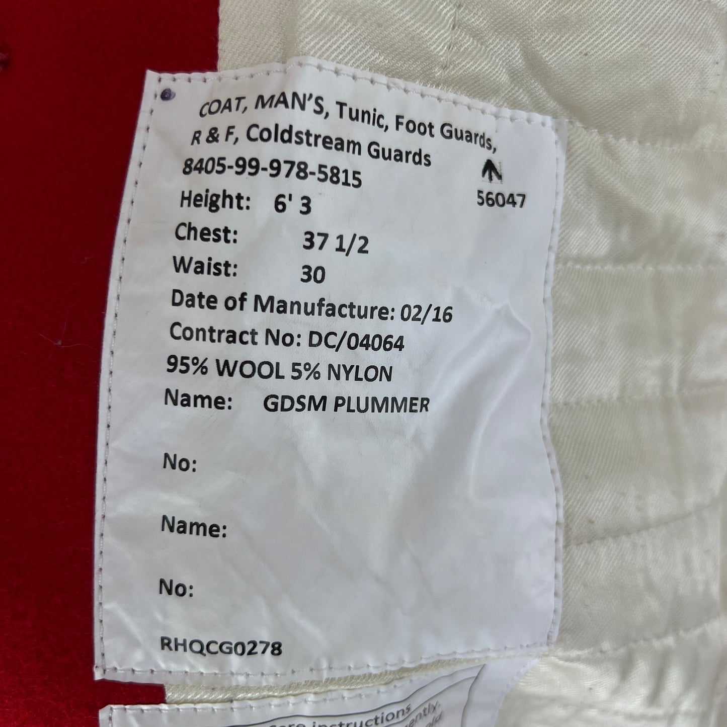 British Army Footguard's Jacket R & F - Coldstream Guards - Medium