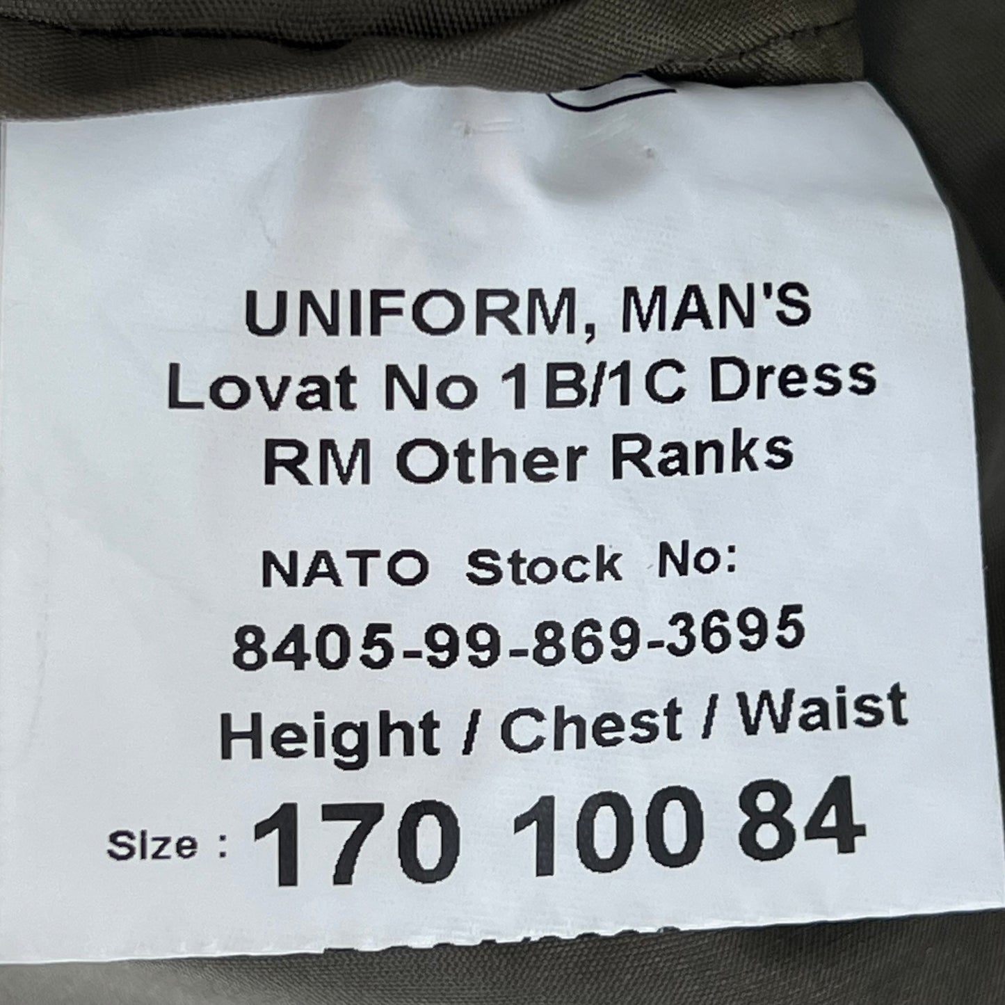 British Royal Marines Lovat No. 1B / 1C Dress Jacket - Medium 170/100