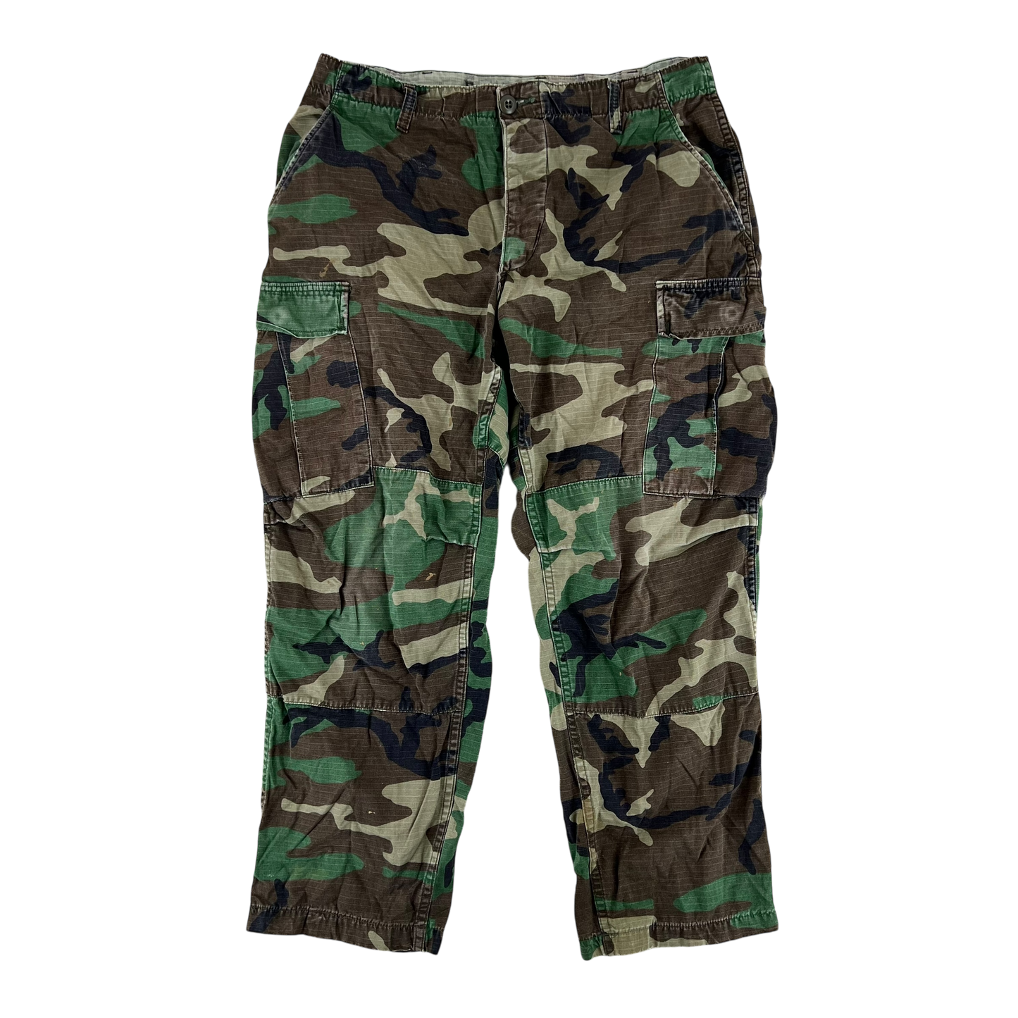 US Army Vintage M81 Woodland Camo Ripstop BDU Combat Trousers - W34 L26.5