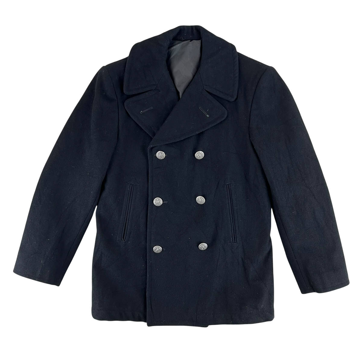 US Navy 80s Black Wool Peacoat - Medium 36S