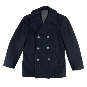 US Navy 80s Black Wool Peacoat - Medium 36S