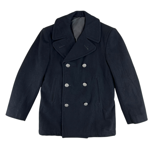 US Navy 80s Black Wool Peacoat - Medium 36S