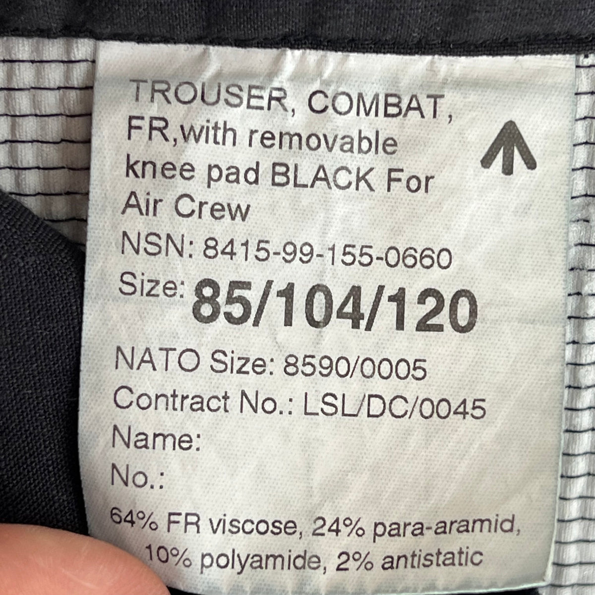 British RAF Aircrew Black Padded Combat Trousers - W41 L31.5