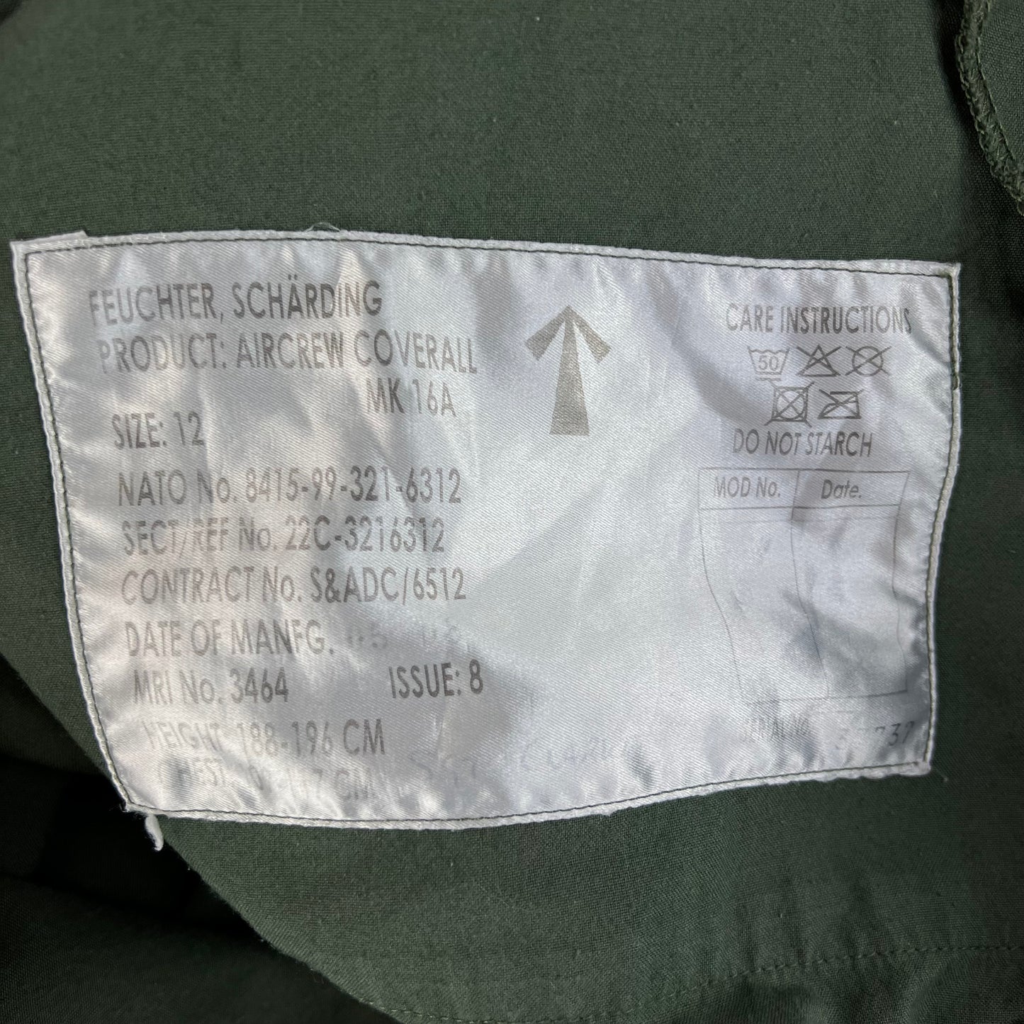 British RAF Green Aircrew Coverall MK16A - Large SIZE 12