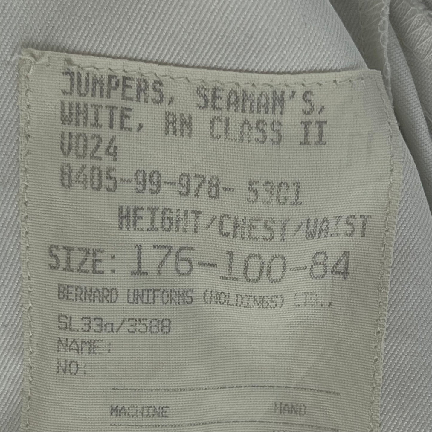 British Royal Navy Class II White Jumper Sailor's Top - Medium 176/100