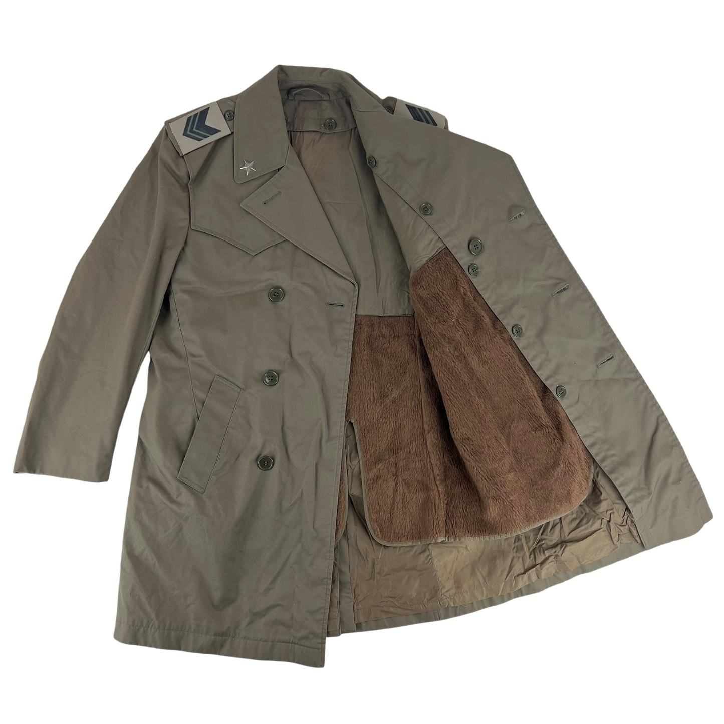 Italian Army 70's Officer's Khaki Tan Trench Coat w/ Faux Fur Liner - Small