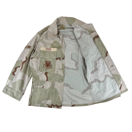 US Air Force Tri-Colour Desert "Coffee Stain" Camo Combat Jacket Ripstop w/ Patches - Medium